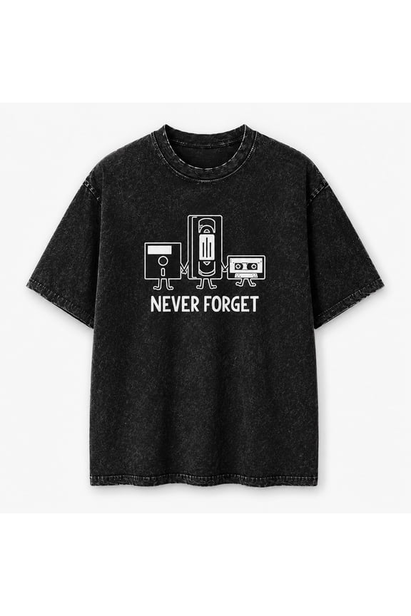 Never Forget Retro Tech Graphic Mineral Wash T-Shirt, Unisex Cotton Tee