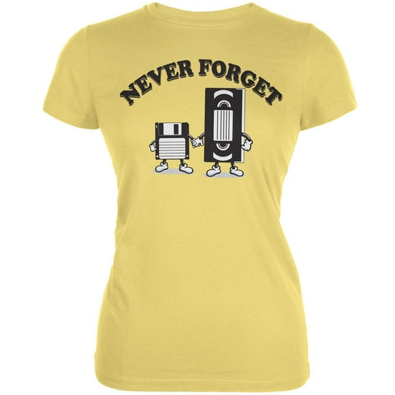 Never Forget VHS Floppy Disk Yellow Juniors Soft T-Shirt - X-Large