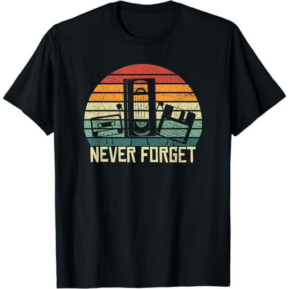 Never Forget Vintage Cassette Floppy Disk VHS Tape retro T-Shirt