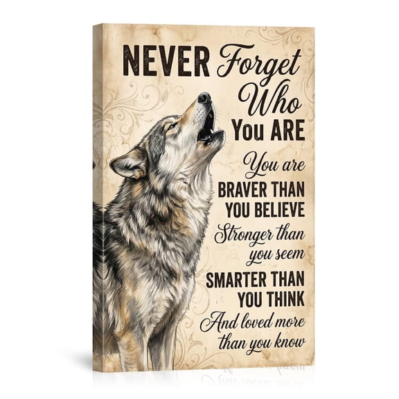 Never Forget Who You Are Wolf Howling Vintage Inspirational Quote Animal Canvas