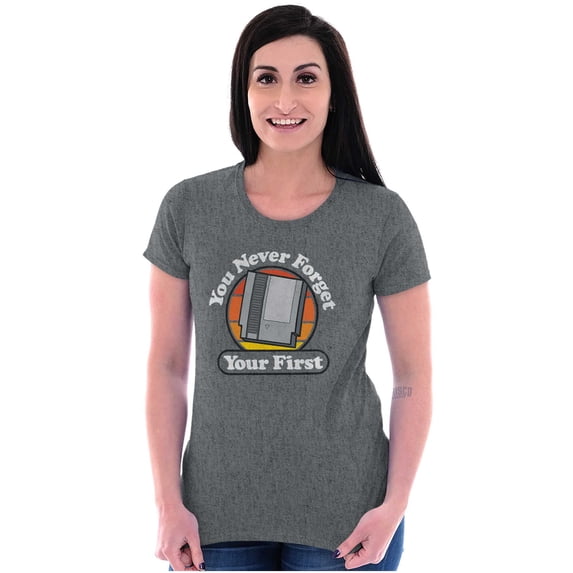 Never Forget Your 1st Old Video Gamer Womens Slim Fit Graphic Tee Brisco Brands X