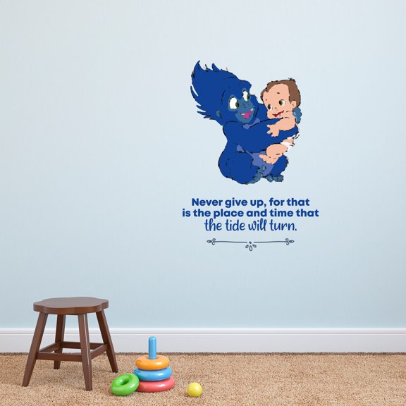 Never Give Up Baby Tarzan Life Quote Cartoon Quotes Decors Wall Sticker Art Design Decal for Girls Boys Kid Room Bedroom Nursery Kindergarten Home Decor Stickers Wall Art Vinyl Decoration (30x15 inch)