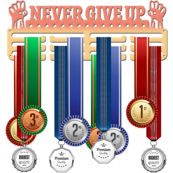 Never Give Up Medal Holder Display Hanger Rack Frame for Sport Race Metal Medal Hanger for Running Gymnastics Soccer Basketball Competitions 15.75x6Inches Gradient Color Making DIY