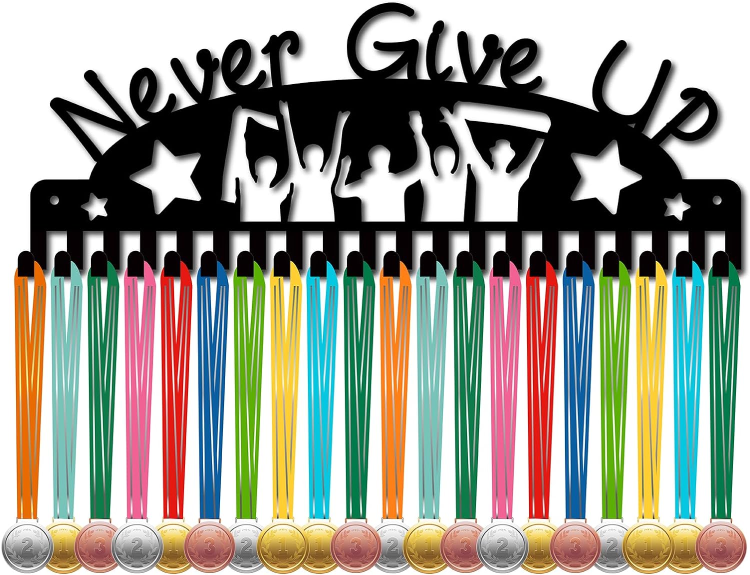 Cheer Life Medal Holder Display Rack - Iron Wall Hanger With 14 Hooks For Sports Awards, Black, 11.4" X 5.1"