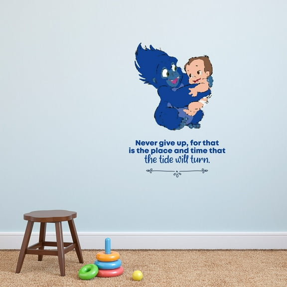 Never Give Up Baby Tarzan Life Quote Cartoon Quotes Decors Wall Sticker Art Design Decal for Girls Boys Kid Room Bedroom Nursery Kindergarten Home Decor Stickers Wall Art Vinyl Decoration (40x20 inch)