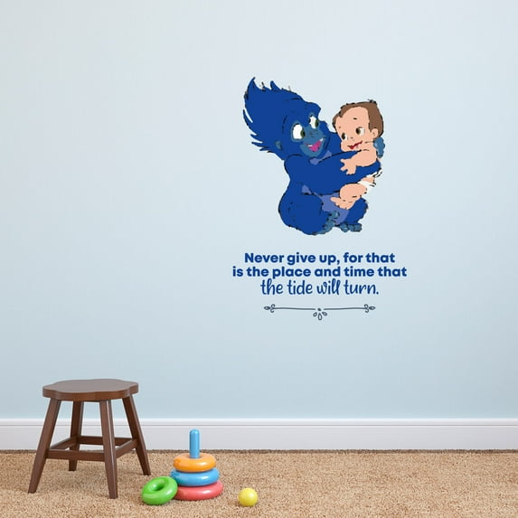 Never Give Up Baby Tarzan Life Quote Cartoon Quotes Decors Wall Sticker Art Design Decal for Girls Boys Kid Room Bedroom Nursery Kindergarten Home Decor Stickers Wall Art Vinyl Decoration (10x8 inch)