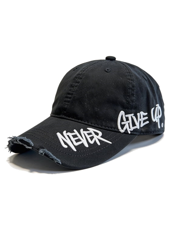 Never Give Up Distressed Cap Embroidered Hat Baseball Cap for Men Women Trucker Dad Hat Novelty Vintage Retro Material Cap