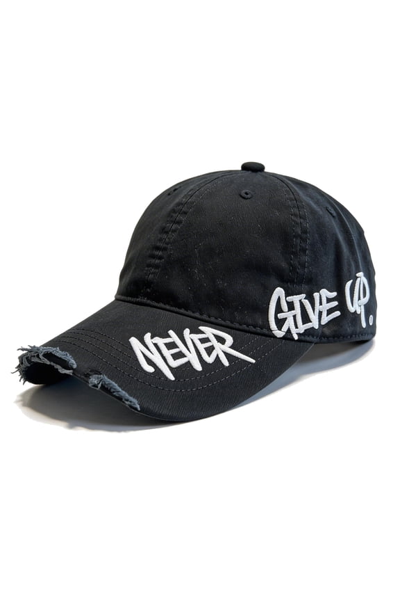 Never Give Up Distressed Cap Embroidered Hat Baseball Cap for Men Women Trucker Dad Hat Novelty Vintage Retro Material Cap