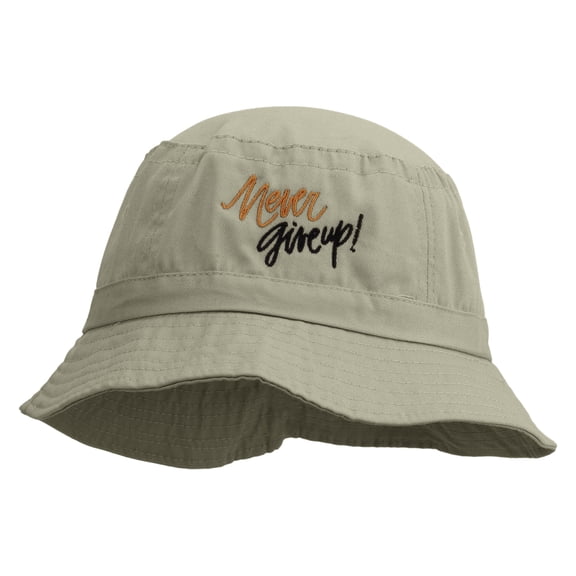 Never Give Up Embroidered Pigment Dyed Bucket Hat - Natural OSFM