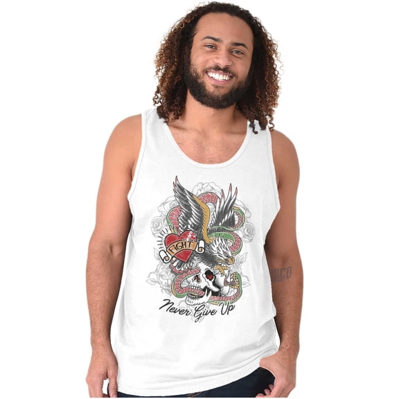 Never Give Up Fight Skull Tattoo Plus Size Graphic Tank Top Brisco Brands 3X