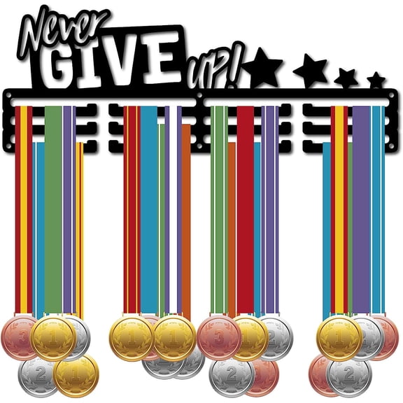Never Give Up Medal Holder Sport Medals Display Hanger Decor Iron Metal Hanging Award Wall Mount