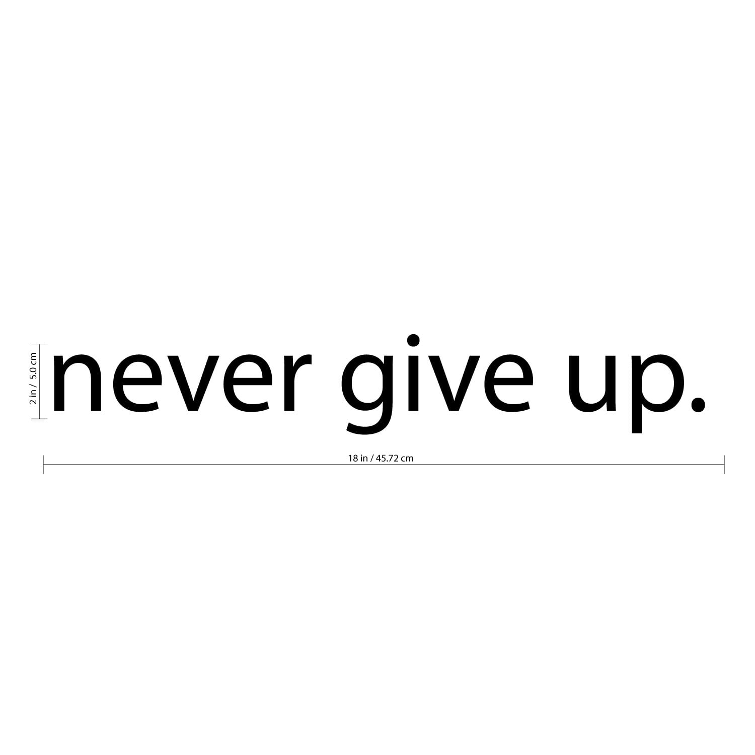 Never Give Up Motivational Quote Wall Art Decal 2" x 18" Decoration