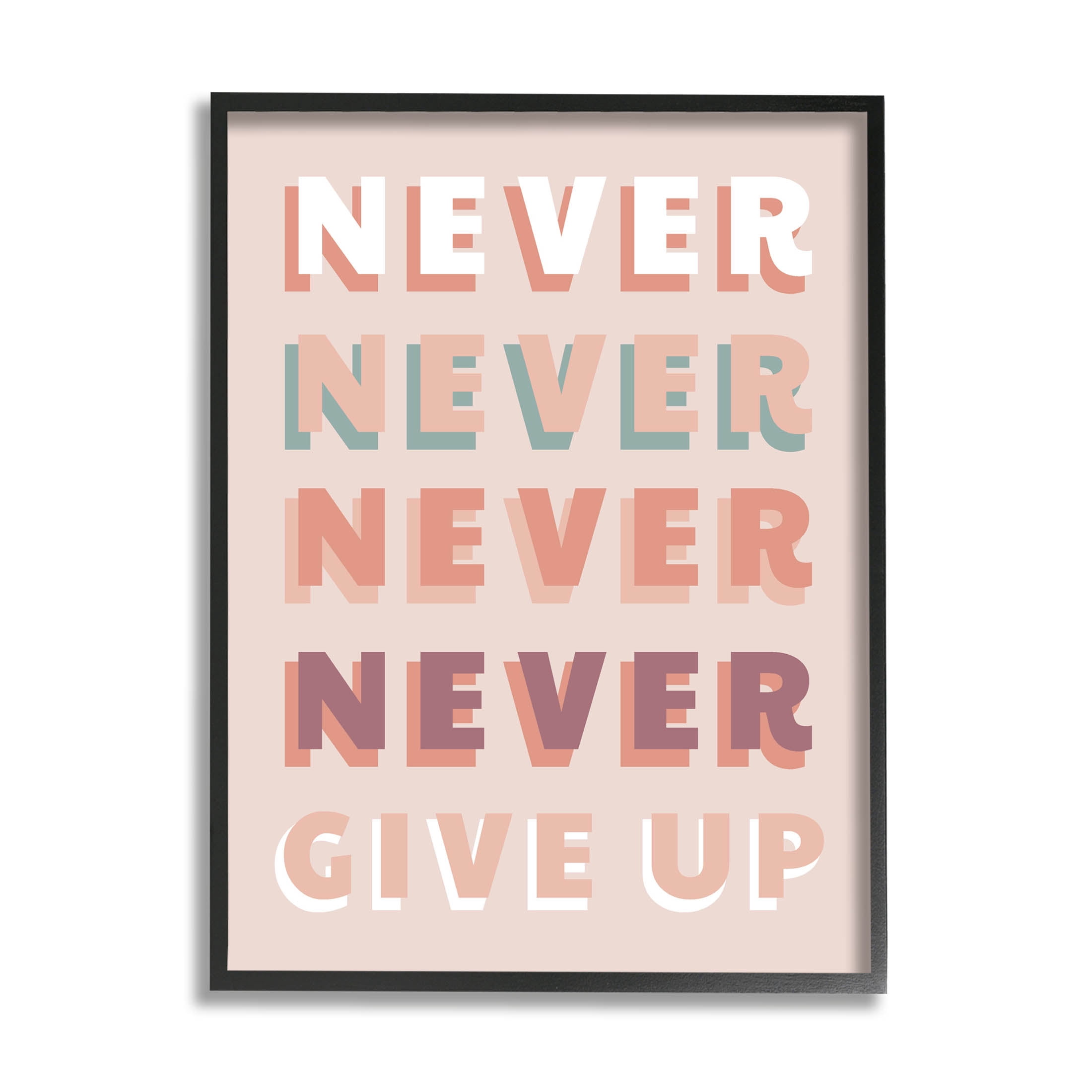 Never Give Up Retro Words Inspirational Graphic Art Black Framed Art Print Wall Art