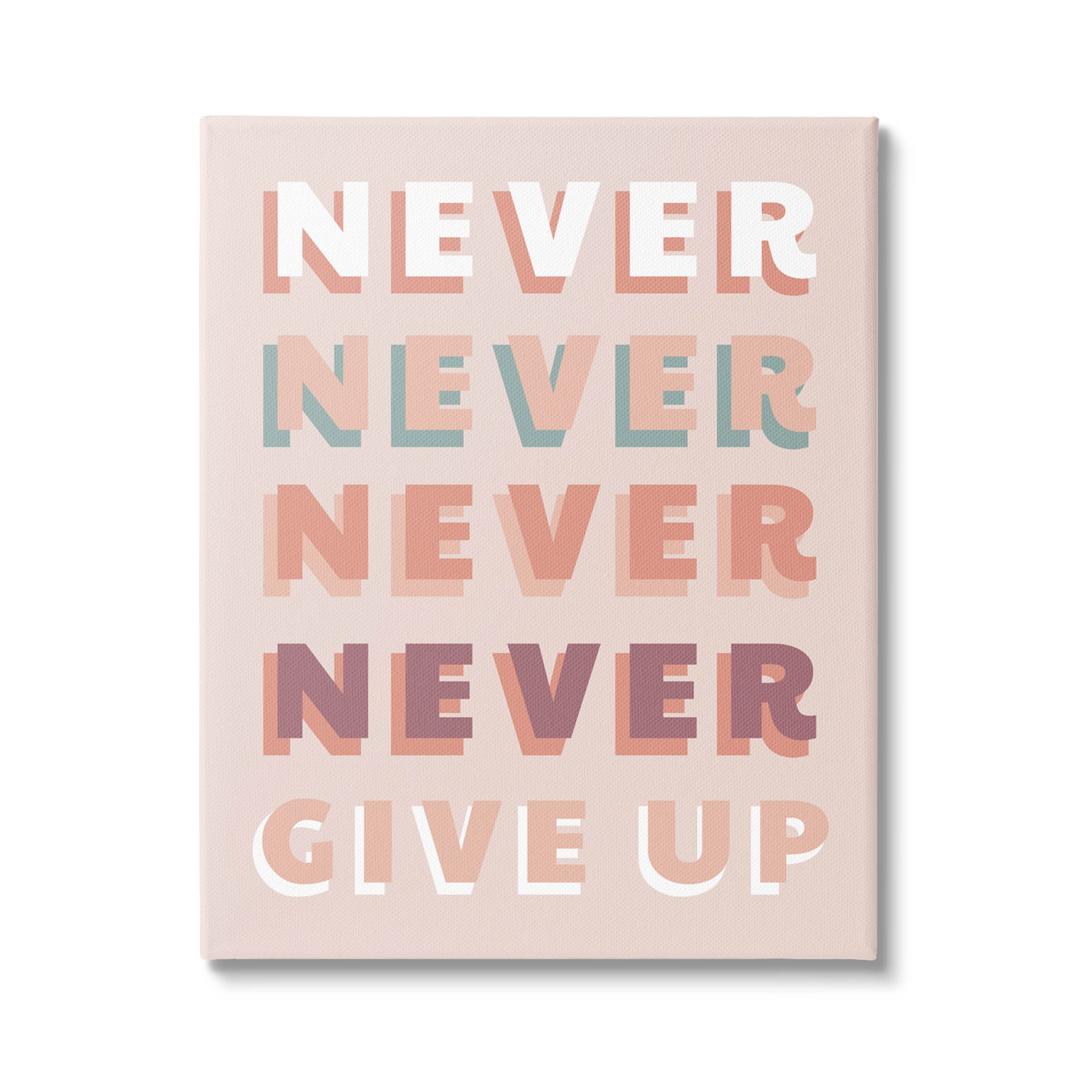 Never Give Up Retro Words Inspirational Graphic Art Gallery Wrapped Canvas Print Wall Art