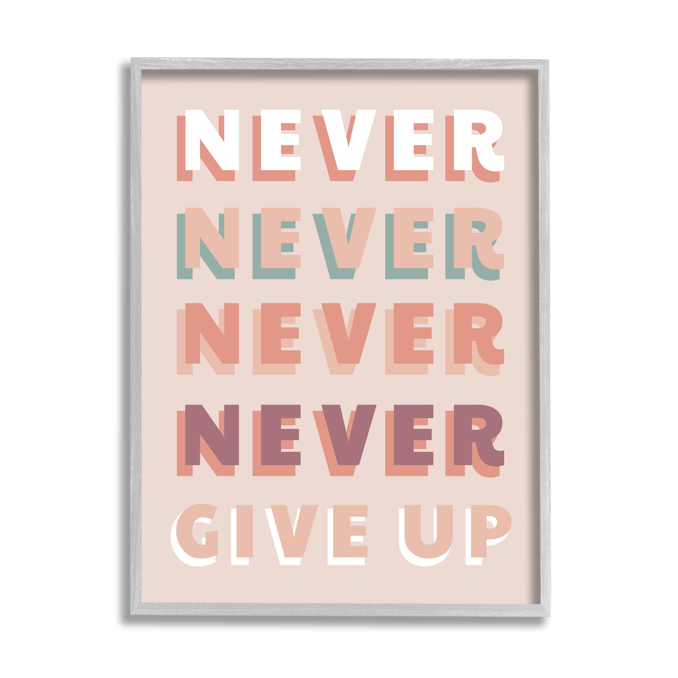 Never Give Up Retro Words Inspirational Graphic Art Gray Framed Art Print Wall Art