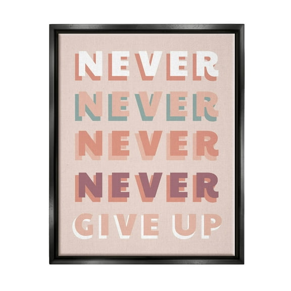 Never Give Up Retro Words Inspirational Graphic Art Jet Black Framed Art Print Wall Art
