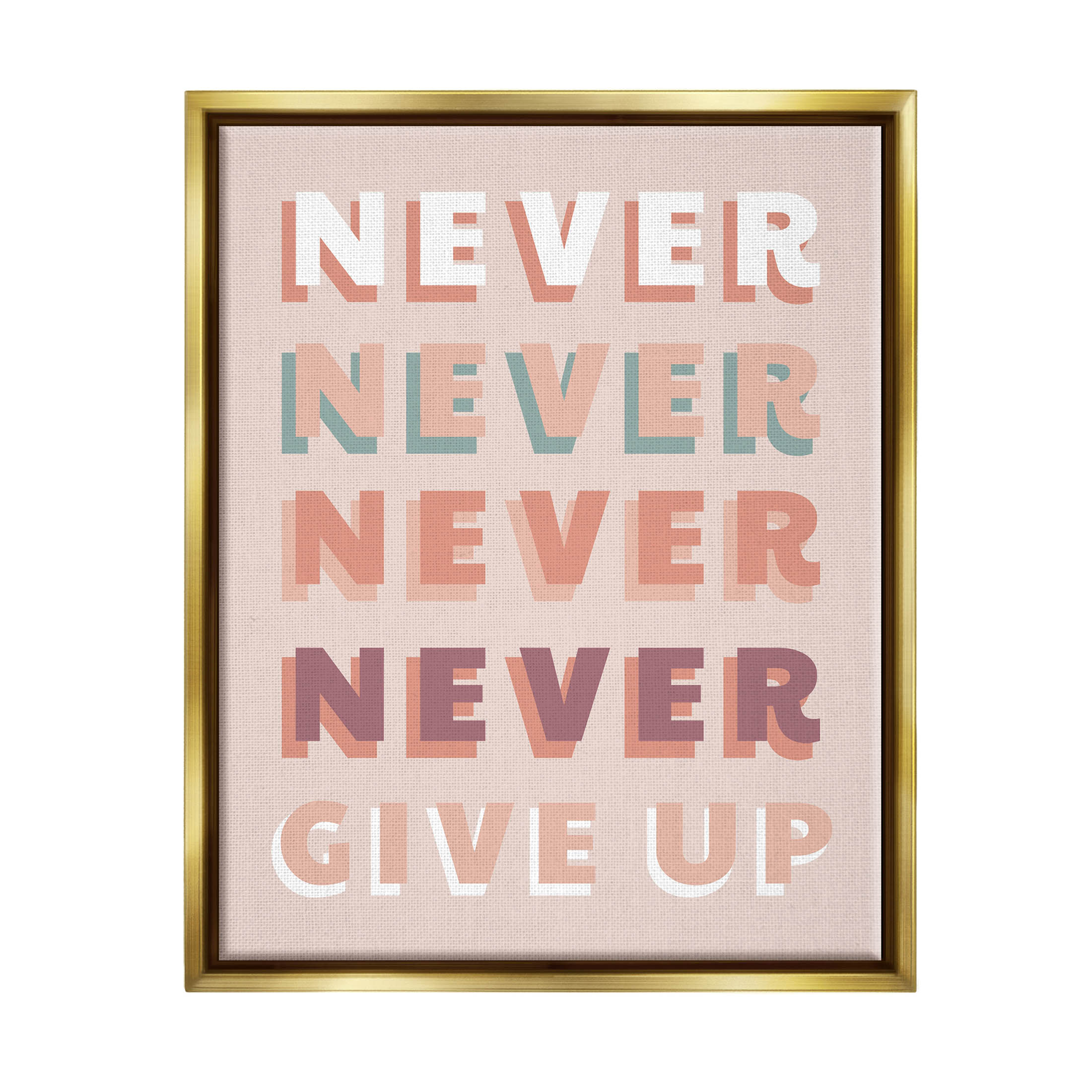 Never Give Up Retro Words Inspirational Graphic Art Metallic Gold Framed Art Print Wall Art
