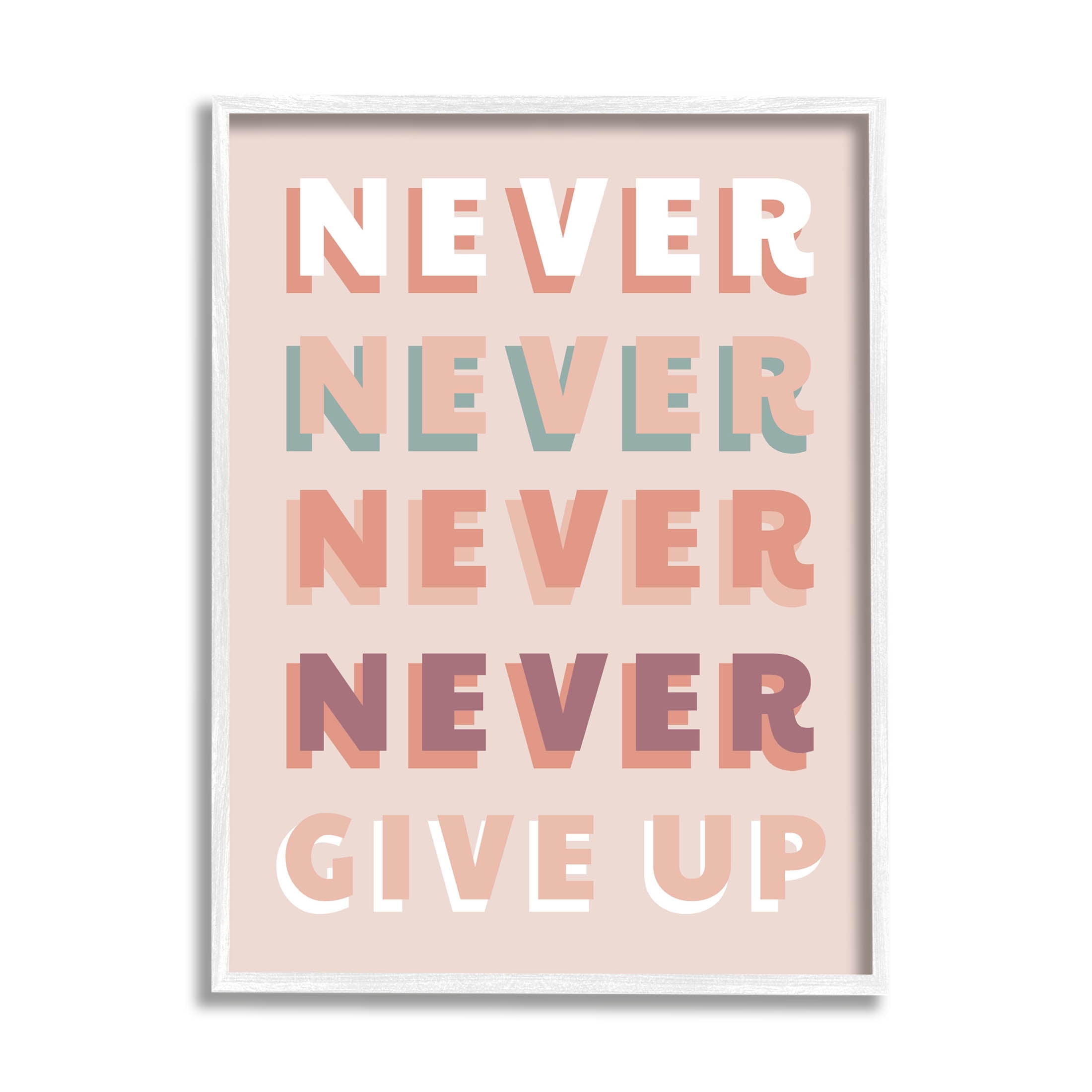 Never Give Up Retro Words Inspirational Graphic Art White Framed Art Print Wall Art
