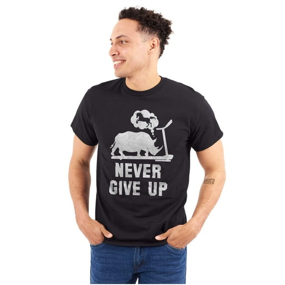 Never Give Up Rhino to Unicorn Gym Plus Size Crewneck Graphic Tee Shirt Brisco Brands 2X