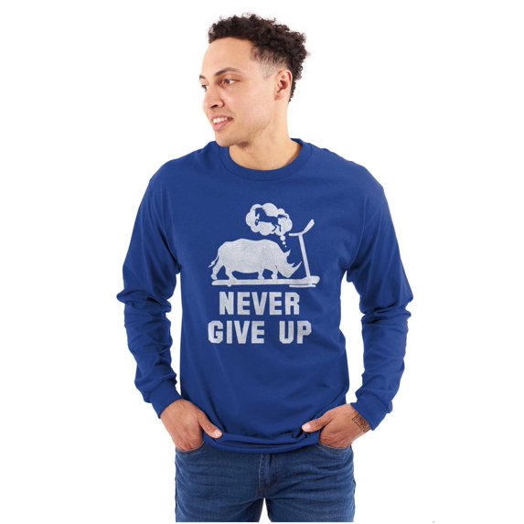 Never Give Up Rhino to Unicorn Gym Plus Size Long Sleeve Graphic Tee Shirt Brisco Brands 2X