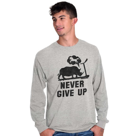 Never Give Up Rhino to Unicorn Gym Plus Size Long Sleeve Graphic Tee Shirt Brisco Brands 3X