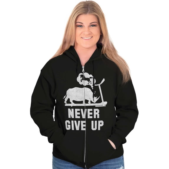 Never Give Up Rhino to Unicorn Gym Zip Up Hoodie Men's Women's Brisco Brands S