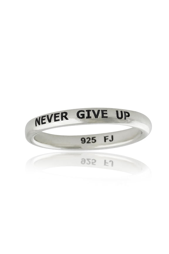 Never Give Up Ring - 925 Sterling Silver - Engraved Stackable Band NEW Gift