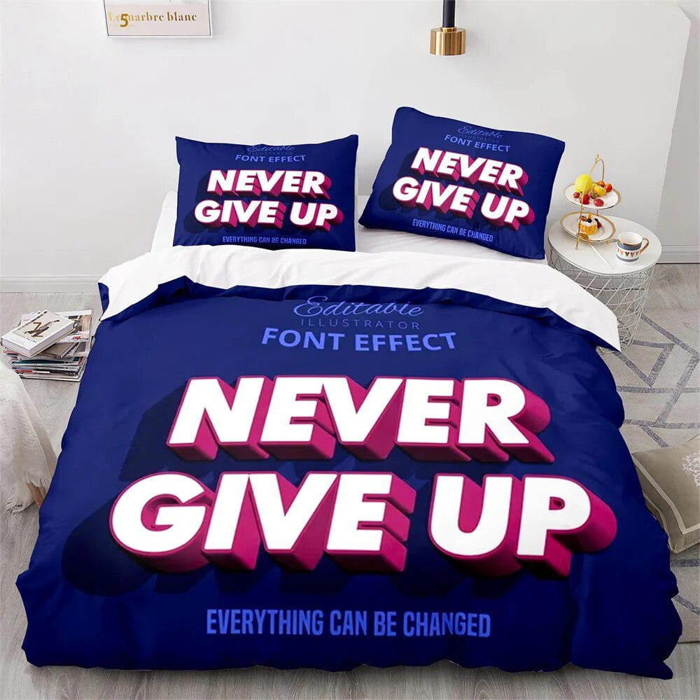 Never Give Up Theme Duvet Cover Set White Cloud Pattern King Size Comforter Cover Polyester