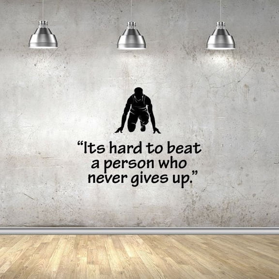 Never Gives Up Running Quote Wall Sticker Room Vinyl Wall Art Decals Sport Activities/ Running Fitness Inspiration Training Home Gym Vinyl Stickers Motivational Wall Art Decoration Size (8x10 inch)