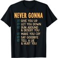thumbnail image 1 of Never Gonna - 80's Music Retro Lyrics T-Shirt Black Medium, 1 of 4