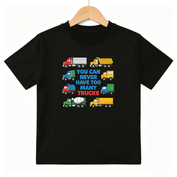 Never Have Too Many Trucks Boys Graphic Tee, Cute Construction 100% Cotton Kids Short Sleeve T-Shirt 4-13Y