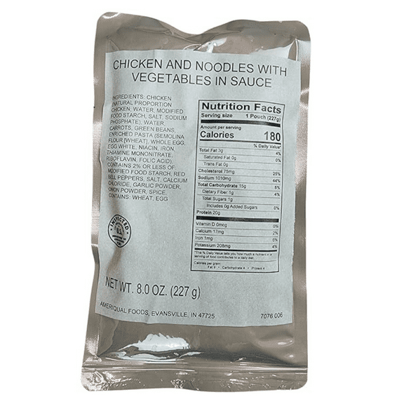 Never Issued MRE Entree: Chicken And Noodles With Vegetables In Sauce (1 Pack)
