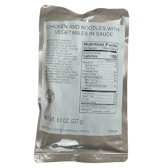 Never Issued MRE Entree: Chicken And Noodles With Vegetables In Sauce (1 Pack)