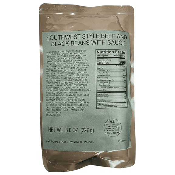 Never Issued MRE Entree: Southwest Style Beef And Black Beans With Sauce (1 Pack)
