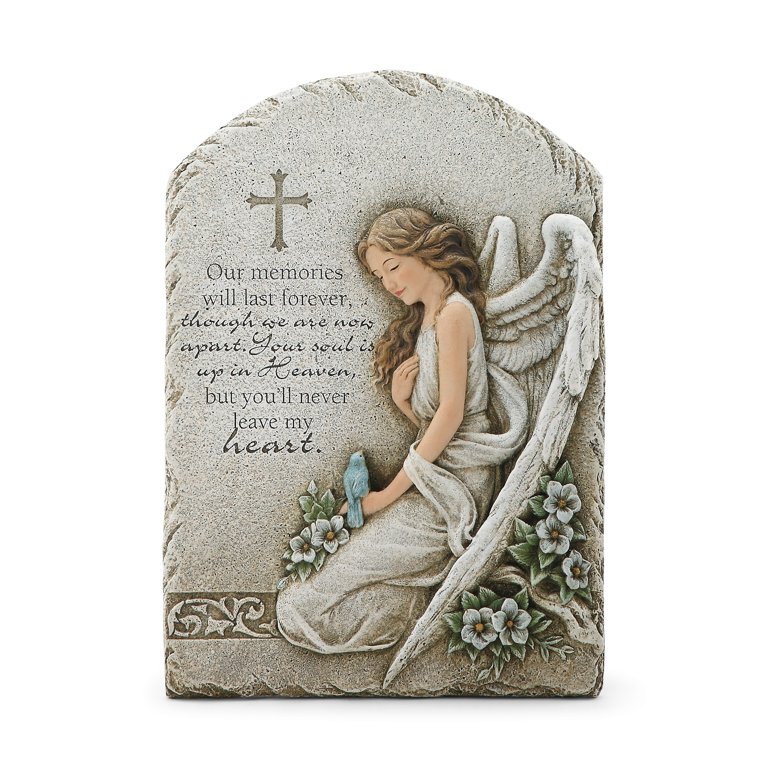 Never Leave Heart Angel Memorial Concrete Look 7.5 x 11 Resin Wall Sign  Plaque