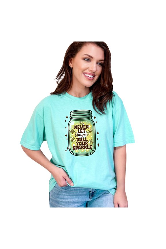 Never Let Anyone Dull Your Sparkle T-Shirt, Inspirational Quote Tee, Motivational Shirt, Positive Message Clothing Gift, Chalky Mint Comfort Colors T-Shirt, XL