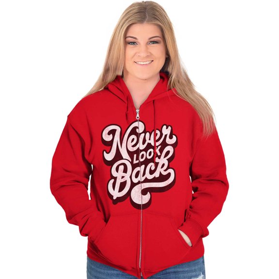 Never Look Back Positive Motivation Zip Hoodie Sweatshirt Women Brisco Brands M