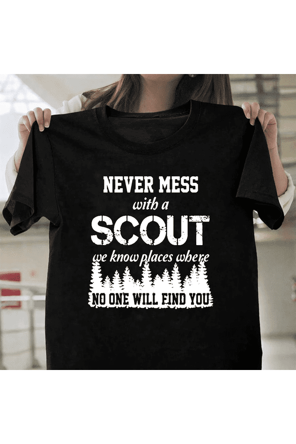 Never Mess With A Scout Funny Boy Girl Scout Camping Art Unisex T-Shirt, for men & women, up to size 5XL.