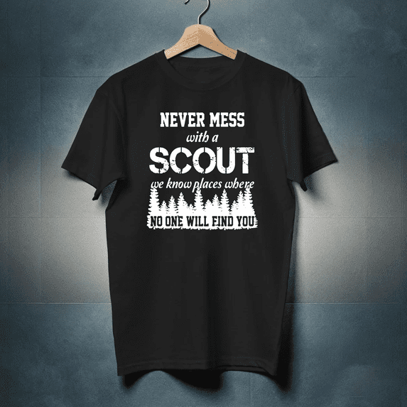 Never Mess With A Scout Funny Boy Girl Scout Camping Hike T-Shirt, for men & women, up to size 5XL