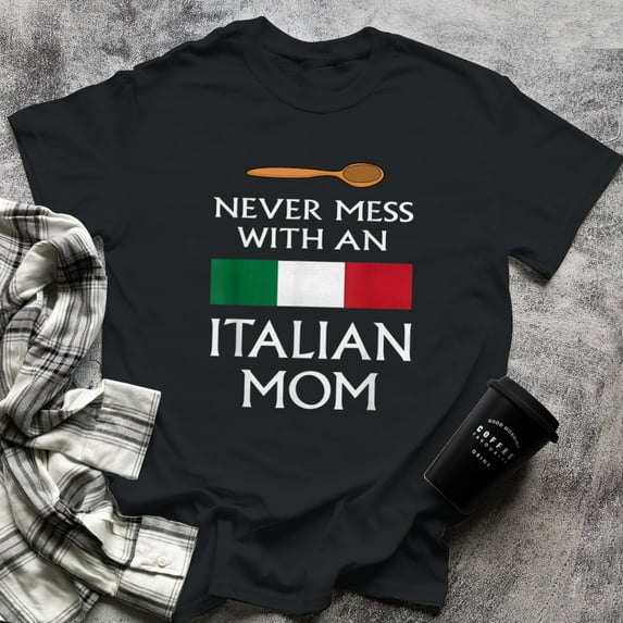 Never Mess With An Italian Mom funny mother proud Italy flag, Small, Black