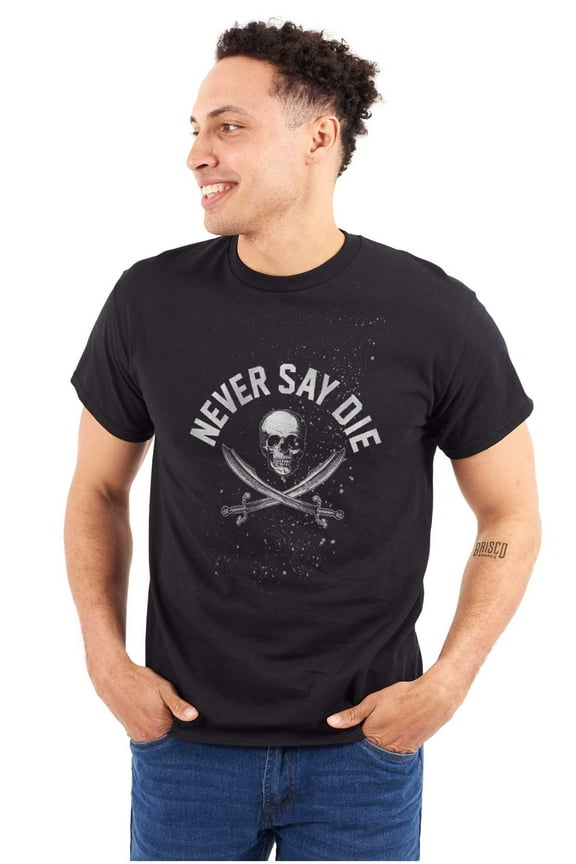 Never Say Die Pirate Skull Sword Men's Graphic T Shirt Tees Brisco Brands L