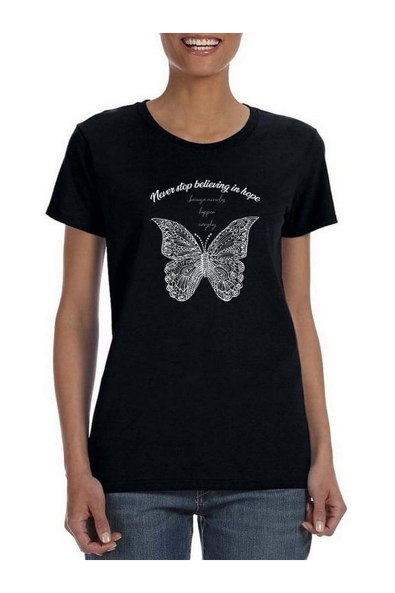 Never Stop Believing In Hope Shaped T-Shirt Women -Smartprints Designs, Female Large