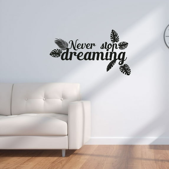 Never Stop Dreaming Quote Beautiful Palm Leaves Silhouette Palm Tree Leaves Decor Vinyl Wall Art Sticker Wall Decal Home Kids Nursery Room Study Room Boys Girls Wall Decor Design Size (8x10 inch)