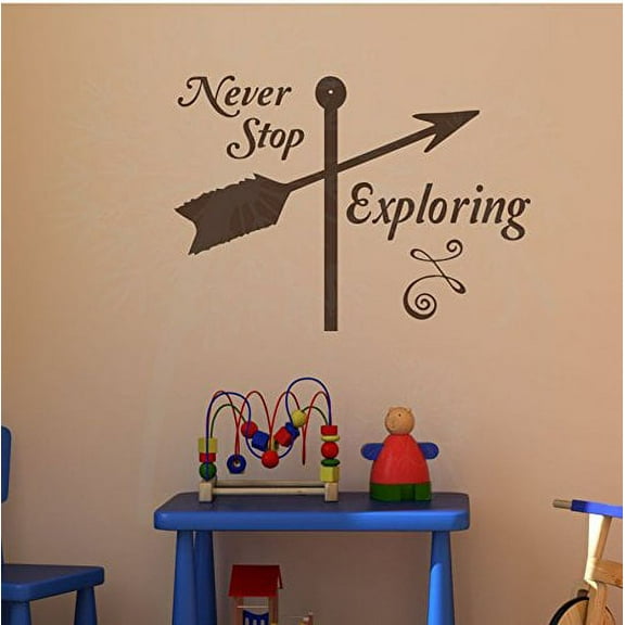 Never Stop Exploring Best Wall Sticker Art Vinyl Lettering Decals Arrow Quote 23x16-Inch Chocolate Brown