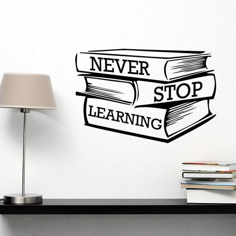 Never Stop Learning Motivational Quote Decal Study Books Vinyl Sticker ...