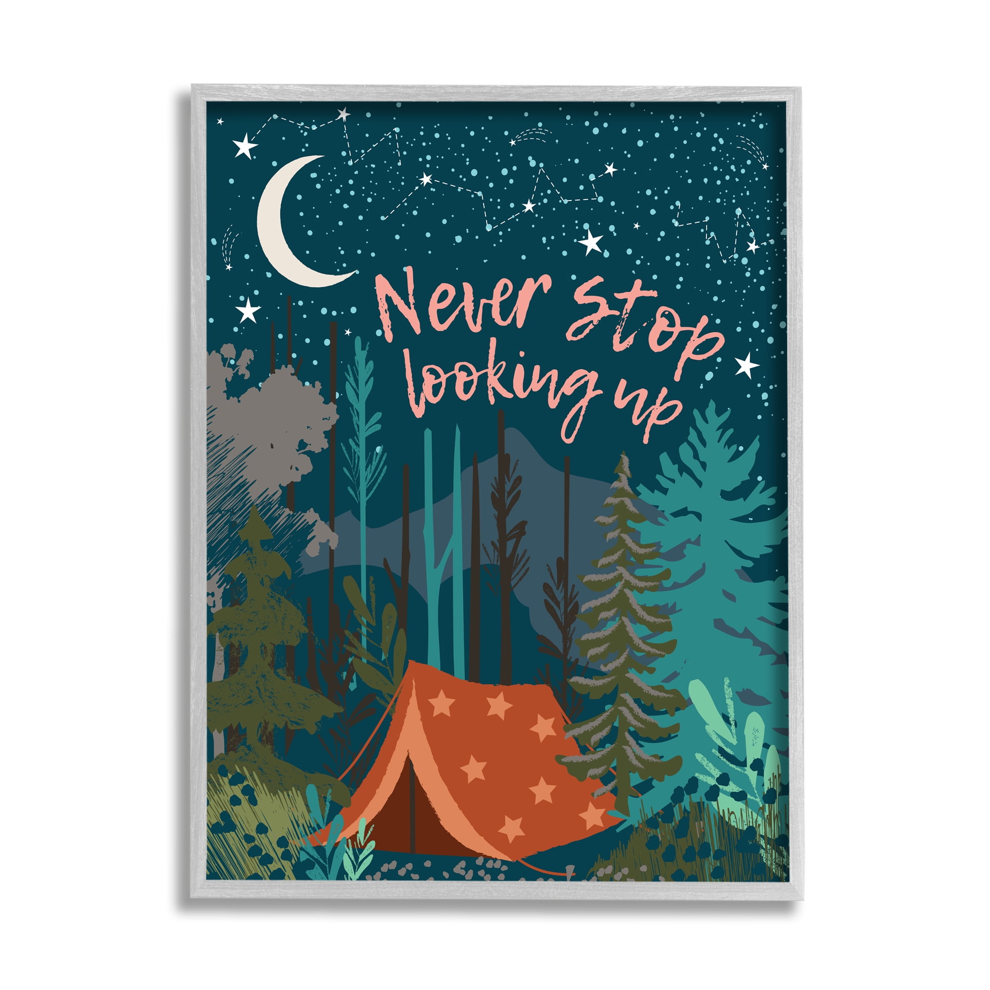 Stupell Industries Never Stop Looking Up Phrase Night Sky Camping,11 x 14,Designed by Jennifer Ellory