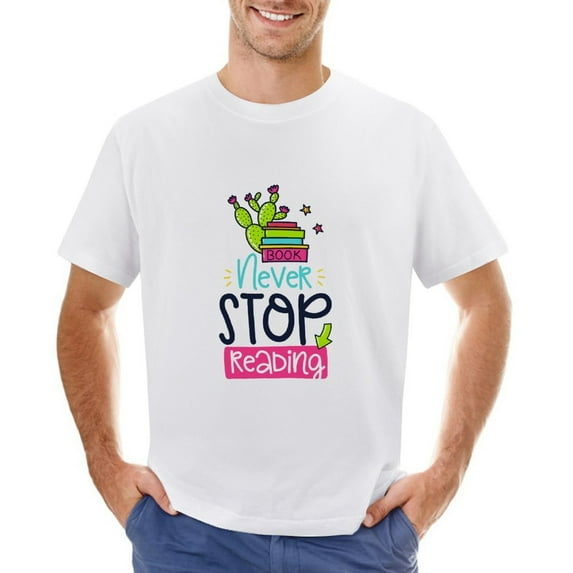 Never Stop Reading Men’s Graphic T-shirt Vintage Short Sleeve Sport Tee White-Never Stop Reading XS