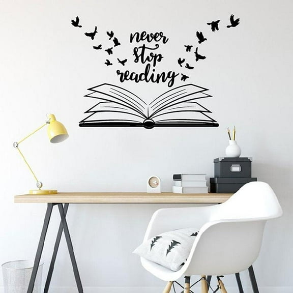 Never Stop Reading Wall Sticker Book Wall Decals Library School Classroom Decoration Kids Children Room Home Decor 42x20cm