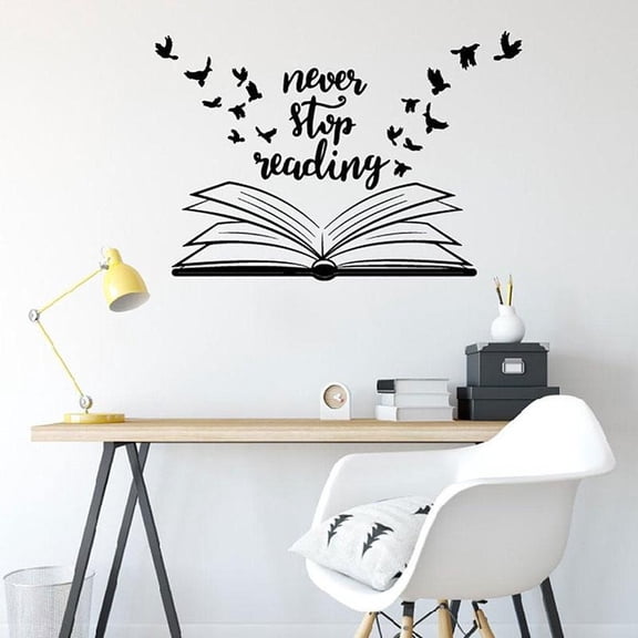 Never Stop Reading Wall Sticker Book Wall Decals Library School Classroom Decoration Kids Children Room Home Decor 57x28cm