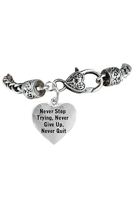 Never Stop Trying, Never Give Up, Never Quit, Antique Wheat Chain Bracelet, Safe-Hypoallergenic, Nickel,Lead Free